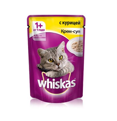 Whiskas для кошек крем-суп с курицей 85 гр.